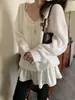 Chique coreano outono novo estilo ins estilo suave gola com laço cor sólida suéter de malha relaxado pulôver casual solto