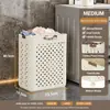 Cesto de Roupa Suja Dobrável com Rodas, Cesto de Roupa Ventilado de Grande Capacidade, Organizador de Roupas que Economiza Espaço para Casa, Branco/Creme