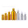 Frasco de vidro para óleo essencial dourado galvanizado 10-100ml conta-gotas com cabeça de borracha frasco para subdivisão frasco spray prateado atacado