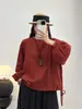 Camisa Lisa de Manga Longa 2026 Novo Estilo Artístico Emagrecedora Barra com Cordão Versátil Solta Pulôver Top para Mulheres