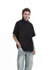 Camisa Retro Americana 2025 de Color Puro de Manga Corta para Hombres y Mujeres Vintage Hombro Derecho Holgada de Oficina Media Manga