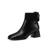 2026 Zapatos Hechos a Mano para Mujer Puntera Cuadrada Retro Tacón Grueso Tacón Medio Botines con Cremallera Trasera Botas Altas hasta la Rodilla Botas Martin