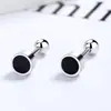 Aretes de Tornillo de Trébol de Cuatro Hojas Negros Plata de Ley 925 Simple ins Geométricos Goteo de Pegamento Redondo Clavo de Oreja Distintivo Joyería