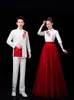Atuendo de Coro Unisex para Adultos Estilo Chino, Vestido Formal de Cuello Alto, Túnica Larga, Atuendo de Presentación, Traje Rojo para Concurso de Canto
