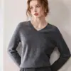 Nuevo Suéter de Punto de Manga Larga de 100% Cachemira Pura para Mujer, Color Sólido, Cuello en V, Versátil para el Trabajo, Otoño/Invierno 2026