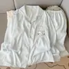 Pijama de Gaze de Algodão Puro com Desenho de Dachshund e Nuvem para Mulheres 2026 Novo Outono/Primavera Mangas Longas Cardigan Roupa de Casa Verão