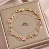 Pulseira de Flor em Cobre com Folha de Zircônio Colorido, Feminina e Versátil, Joia de Luxo Leve, Joia Artesanal de Alta Qualidade