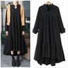 Vestido de lino y algodón de manga larga para mujer, nuevo vestido de otoño de talla grande europeo y americano, con cuello, dobladillo irregular suelto