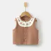 Colete de Veludo Macio para Bebê Colete Bordado de Primavera e Outono Jaqueta Sem Mangas Infantil Top Quente para Proteger a Barriga de Recém-Nascido