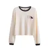 Camiseta de Manga Larga con Cuello Redondo de Color de Contraste para Mujer 2025 Nueva Colección Primavera y Otoño Estilo Holgado Aspecto Adelgazante Jersey Camiseta para Capas Interiores Top Corto