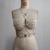 AYJ Ropa de mujer transfronteriza europea y americana para discoteca, fiesta en la playa, cadena para el pecho con perlas y cuentas, top halter con flecos, cadena para el cuerpo P25