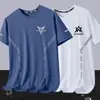 Camiseta masculina de seda gelada de manga curta para o verão masculina solta gola redonda manga curta tamanho grande simples versátil secagem rápida top