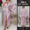 Túnica de satén de color liso para comercio exterior OZON con mangas anchas, cuello en V, cinturón para atar en la cintura, estilo largo, bata de casa nupcial para mujer 211