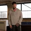 YOUNGLA estilo americano jogger para hombre manga larga deportiva fitness secado rápido transpirable elástico media cremallera ajustada camiseta de entrenamiento