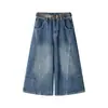 Jeans de nuevo estilo para principios de otoño, diseño de patchwork, tiro alto, pierna ancha, adelgazantes, retro, sofisticados, casuales, pantalones cropped versátiles