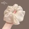 Goma de pelo scrunchie blanca hueso con borde de cristal de lujo ligero para mujer, Goma para el pelo de tela de alta gama para coleta baja, Diadema duradera