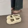 Zapatos peludos para mujer para otoño e invierno 2024, nuevos planos estilo hada de punta redonda con lazo, pantuflas de algodón versátiles y cálidas con forro polar