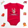 Feliz Navidad Ciervo Rojo Bebé Mono Romper de Algodón Puro Manga Corta Navidad Europeo y Americano