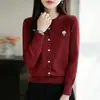 Suéter Jacket de Punto Bordado con Forro Polar Andy Cuello Redondo Manga Larga Hongo Pequeño para Mujer Ropa de Abrigo de Primavera Diseño Nuevo