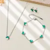 Conjunto de Aço Inoxidável Trevo de Quatro Folhas Transfronteiriço Colar Pulseira Brincos Cor Aço Titânio Joias Conservadoras de Cor Conjunto Estilo Clássico Não Desbota