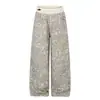 Pantalones casuales de pierna ancha con estampado de leopardo y cintura acanalada de estilo americano para mujer, estilo callejero, rectos, holgados, adelgazantes, de largo hasta el suelo
