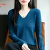 Nuevo Estilo Suéter de Punto Base Cuello en V para Mujer Suéter Pulóver Transfronterizo Color Sólido Estilo Básico Manga Larga Ropa Interior Sencilla
