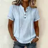 Sitio Independiente Transfronterizo 2026 Amazon Verano Holgada Casual Popular Estampada Botones Cuello Alto Manga Corta Camisa para Mujer