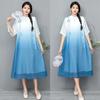 Vestido 2025 Nuevo Chifón Estampado Estilo Chino Cuello Cheongsam Vestido Casual Literario Holgado para Mujer
