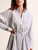 Vestido camisero de rayas con cinturón, manga larga y cuello para mujer, casual, para la oficina, para citas diarias