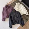 Chaqueta corta de manga larga con cremallera y cordón, cuello alto estilo coreano, para mujer, nueva de otoño, corte holgado, adelgazante, versátil, top tipo cárdigan
