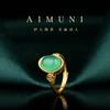 Nuevo anillo bañado en oro cobre estilo corte retro chino clásico incrustado anillo de lingote de calcedonia verde una generación de cabello