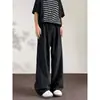 Pantalones Casuales de Lino Estilo Retro Americano Old Money para Hombre Marca de Moda Holgados Rectos Cómodos Versátiles Color Sólido Pantalones de Pierna Ancha Largos hasta el Suelo