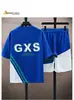Conjunto de shorts casuais para adolescentes meninos, verão tamanho grande calça de cinco pontos de manga curta, conjunto esportivo de duas peças moderno e estiloso