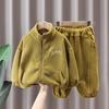 Conjunto infantil de veludo Oli para meninos outono e inverno casaco espessado calças soltas de bebê conjunto de duas peças para bebês e meninos pequenos