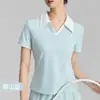 2026 Nova Camiseta Esportiva Feminina Polo Gola Lapela Tênis Fitness Top Solto Color Block Fresca Yoga Manga Curta Camisa