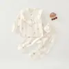 Conjunto Separado de Algodón Puro para Bebé Niña Estilo Dulce Primavera y Otoño Ropa de Casa Cuello de Muñeca Traje de Cintura Alta Cárdigan para Bebé Pijama