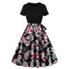 D Halloween cross-border factory direct novo vestido feminino retrô europeu e americano com gola redonda e manga curta, estampa de feitiço preto