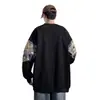 Moletom de gola redonda com retalhos de urso retrô americano para primavera e outono para homens, marca da moda bordada, folgado, com blocos de cor, pulôver para casal