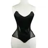 Top Moldeador Transfronterizo con Forma de Espina de Pescado con Tul Moldeador Ojo de Gato, Corsé de Satén para Boda, Camisola con Cordones, Bustier, Estilo Moldeador de Cintura