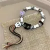 Pulseira de Corda Trançada Cerâmica Gato Caveira Design de Nicho Feminino Doce Cool Estilo Chinês Pulseira com Borla Peça de Mão Zen