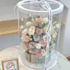 Flores para el Día de San Valentín, Flores Inmortales, Caja de Regalo Redonda Cuadrada Transparente Elevada, Cubo Abrazador de Snacks, Caja para Pasteles, Flor de Mariposa