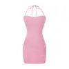 Vestido de Alcinha Sexy Estilo Hot Girl, Novo Estilo de Verão com Bojos, Vestido Bodycon Acinturado Franzido, Vestido Curto Regata
