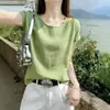 Camiseta de Algodón y Lino de Talla Grande para Verano 2026 Blanca Casual Capa Base para Mujer para Usar Afuera en Primavera y Verano, Color Sólido, Holgada y Súper Cómoda