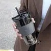 Copo grande de vidro, estiloso e moderno, com canudo, portátil, adequado para estudantes, casais e com grande capacidade, perfeito para café