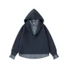 Ropa de Hombre Beijie Otoño 2026 Nuevo Sudadera con Capucha de Retazos a Cuadros Falso Dos Piezas Unisex Suelta Pullover
