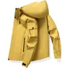 Jaqueta com Capuz Primavera e Outono Masculina Tendência Casual Versátil Jaqueta de Trabalho Moda Esportiva Simples Corta-vento para Exterior