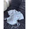 Verano Nuevo Estilo Estilo Bm Americano Retro Corto Cordón Insignia Bordado Cuello Polo Manga Corta Top para Mujer