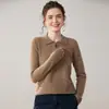 Suéter de Punto de Cachemira con Cuello Polo y Media Cremallera para Mujer, Suéter de Punto de Manga Larga, Camisa de Punto Suelta Casual, Prendas de Punto Base para Mujer