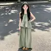 Conjunto de Verano para Niñas 2026 Nueva Moda Ropa de Verano Infantil Conjunto de Dos Piezas con Top sin Mangas y Pantalones Casuales de Pierna Ancha para Niños Mayores