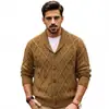 Roupas Masculinas Transfronteiriças Europeias e Americanas, Suéter de Tricô com Ponto Trançado e Gola Frutada Verde, Cardigan Suéter Espessado Retrô para Homens Sj0133